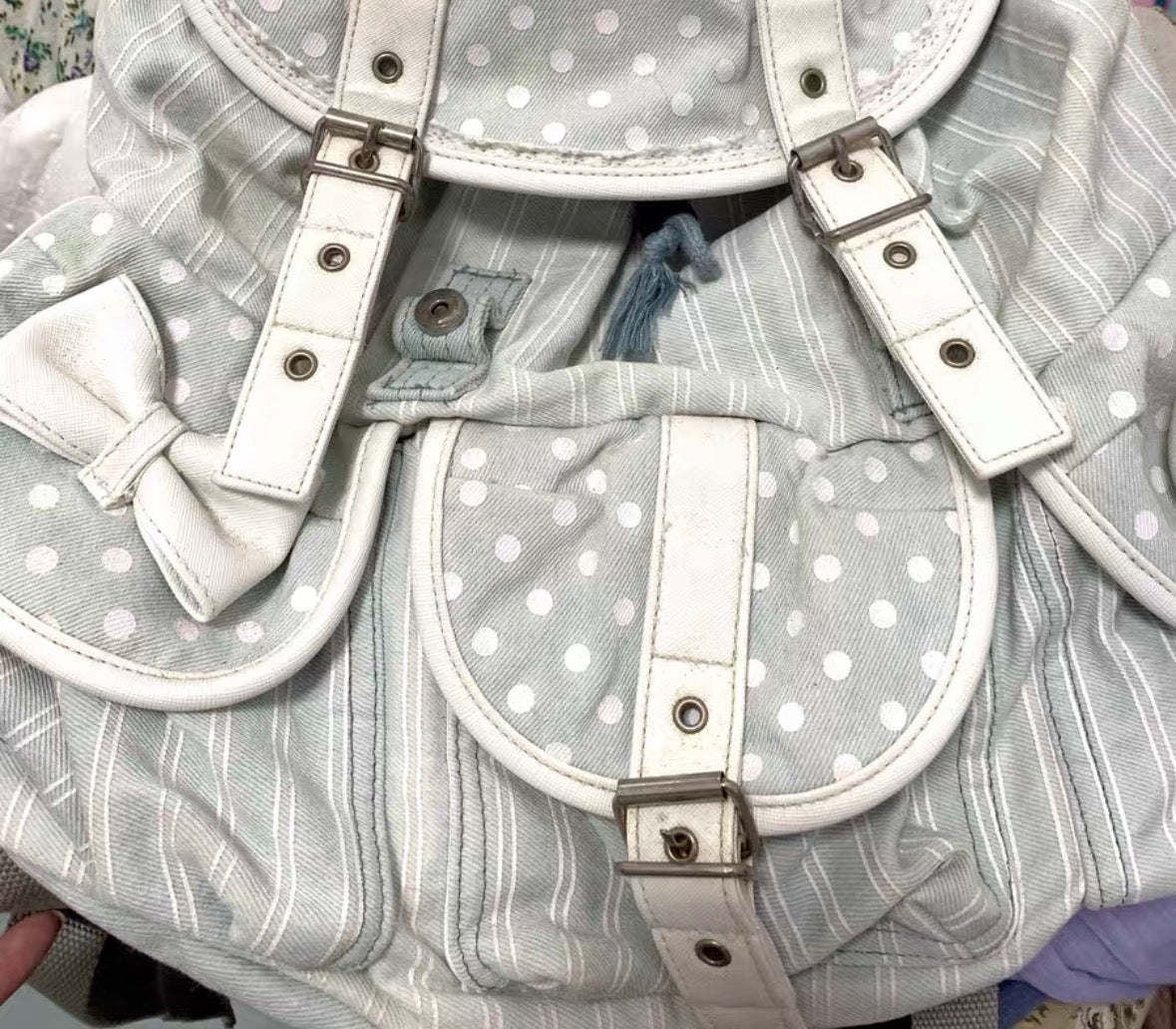Vintage Heisei Pale White Blue Lace Backpack