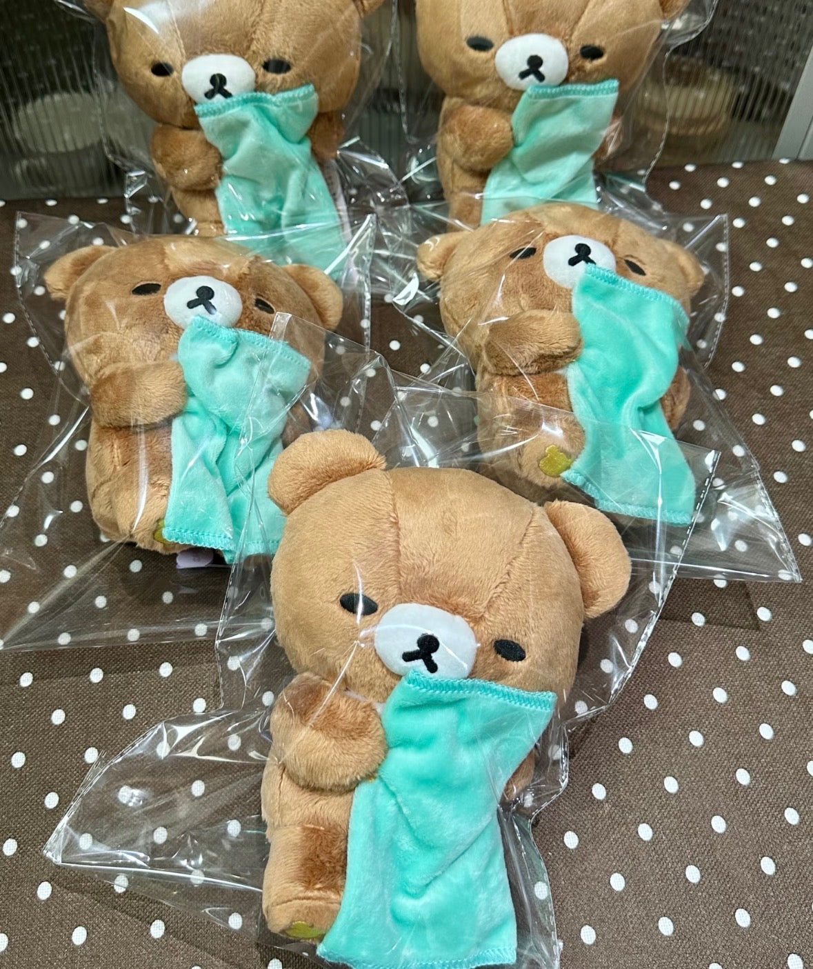 Rilakkuma Chairoikoguma Plush with Mint Teal Blanket