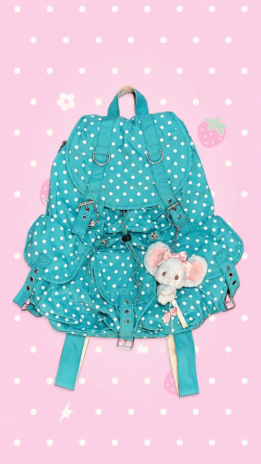 2000's Vintage Style Mint Green Teal Polka Dots Backpack