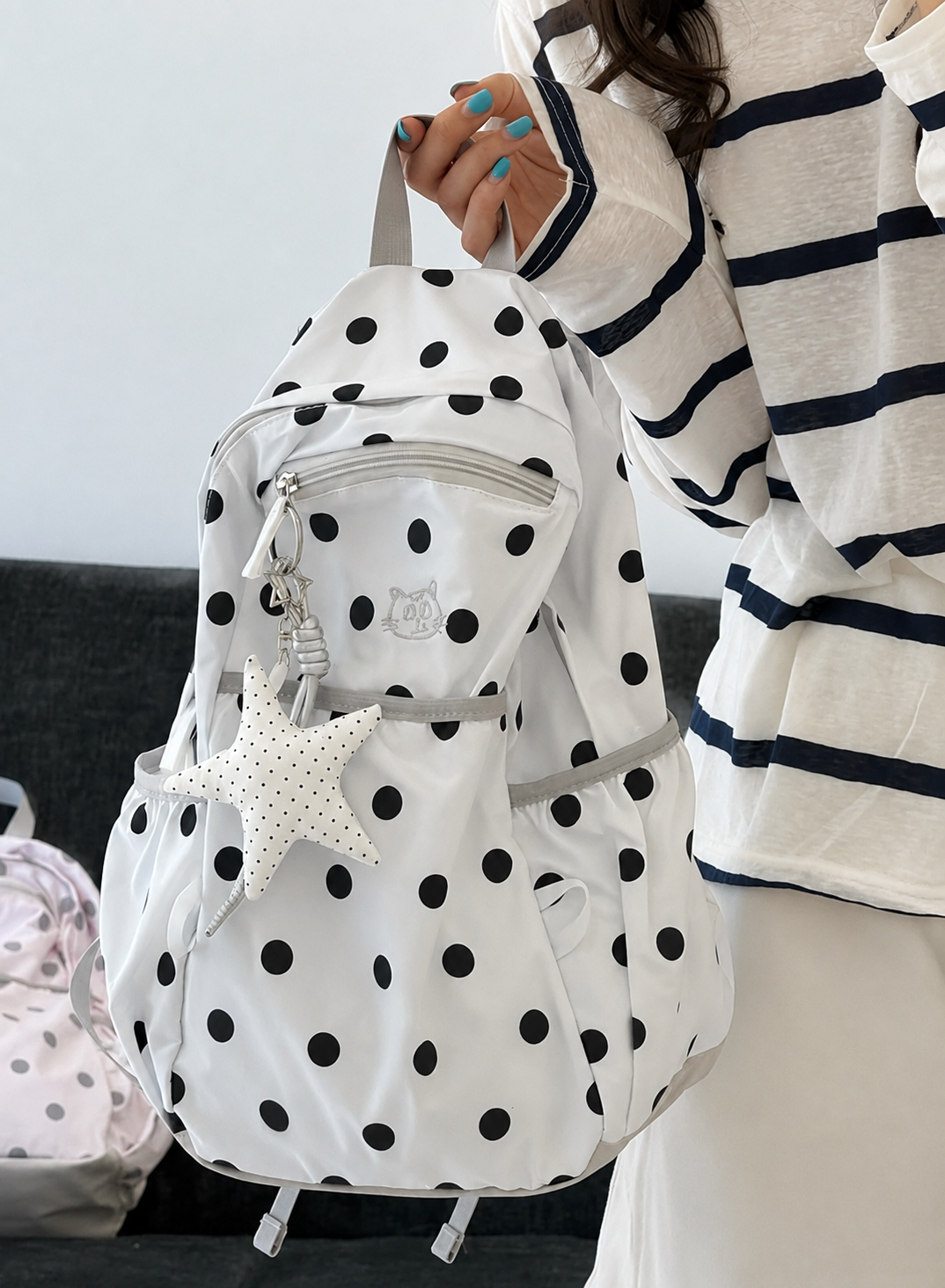 Simple Plain Kitten Polka Dots Backpack