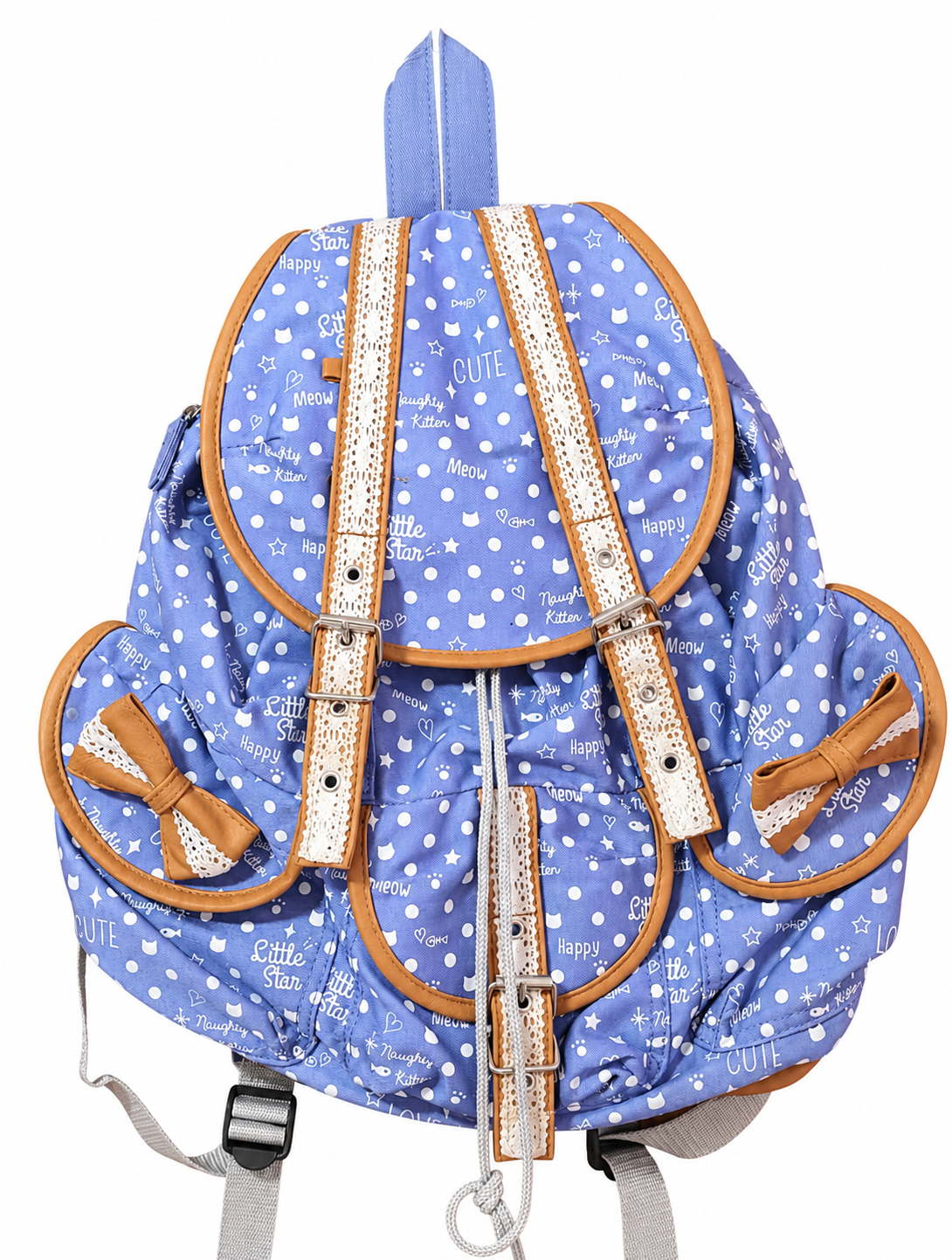 Vintage Heisei Retro Blue Happy Kitten Backpack