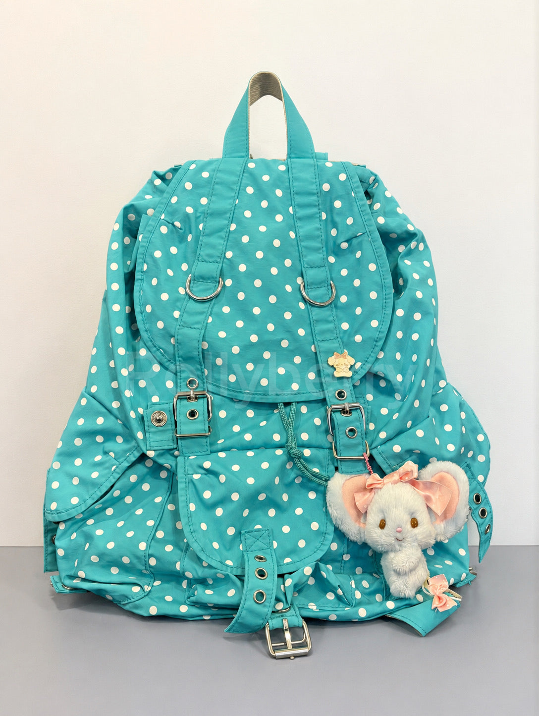 2000's Vintage Style Mint Green Teal Polka Dots Backpack