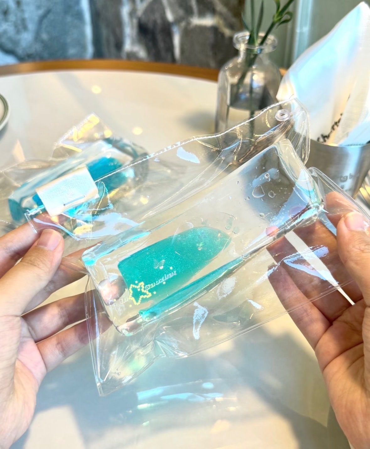 Long Cubed Aqua Filled Squishy.