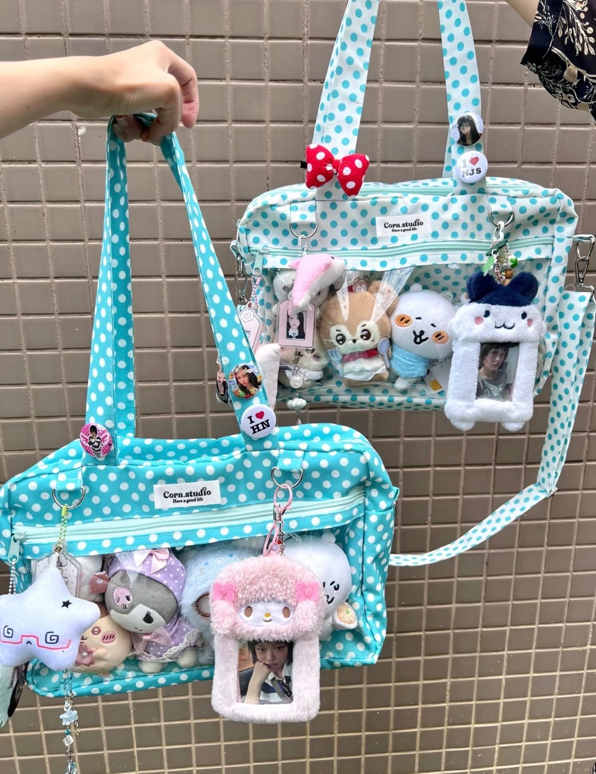 Mint Green & Turquoise Polka Dots Shoulder Bag.