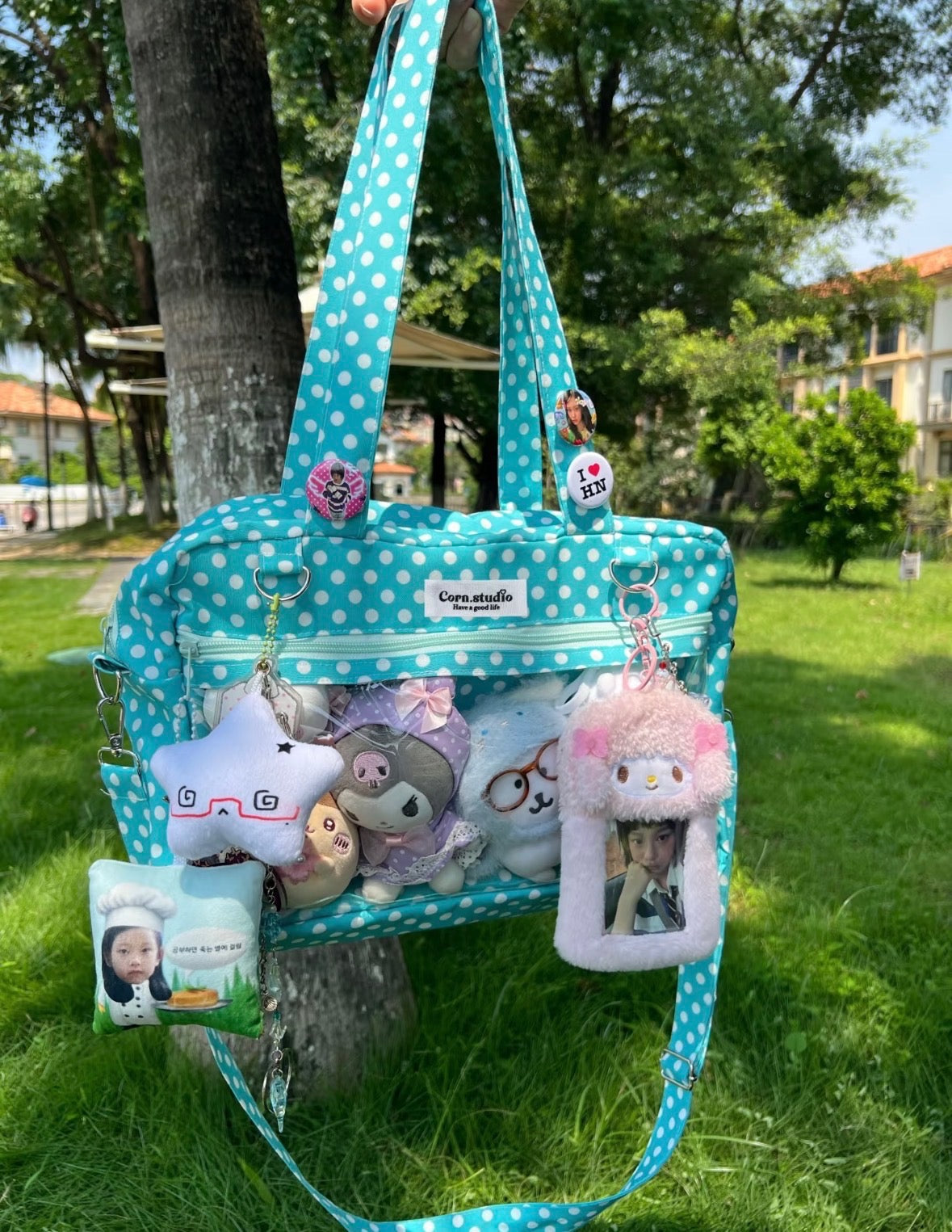 Mint Green & Turquoise Polka Dots Shoulder Bag.