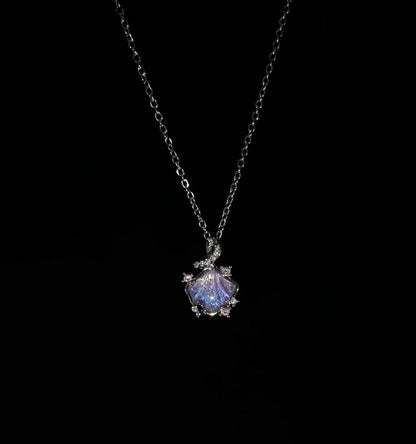 Seashell Purple-Blue Gradient Silver Plated Necklace.