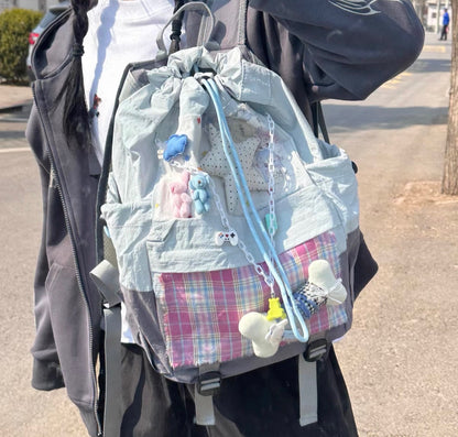 땡땡이 파란색 하트 곰돌이 백팩