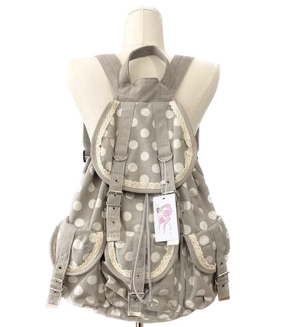 Polka Dots Canvas Lacing Grey Heisei Retro RARE Backpack