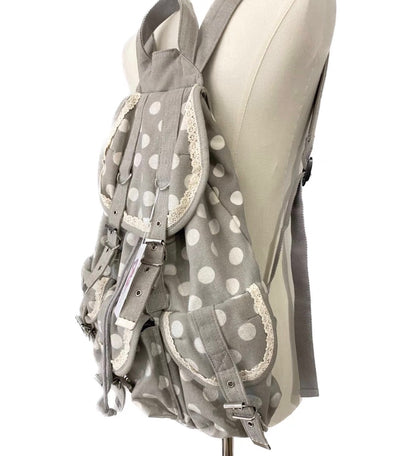 Polka Dots Canvas Lacing Grey Heisei Retro RARE Backpack