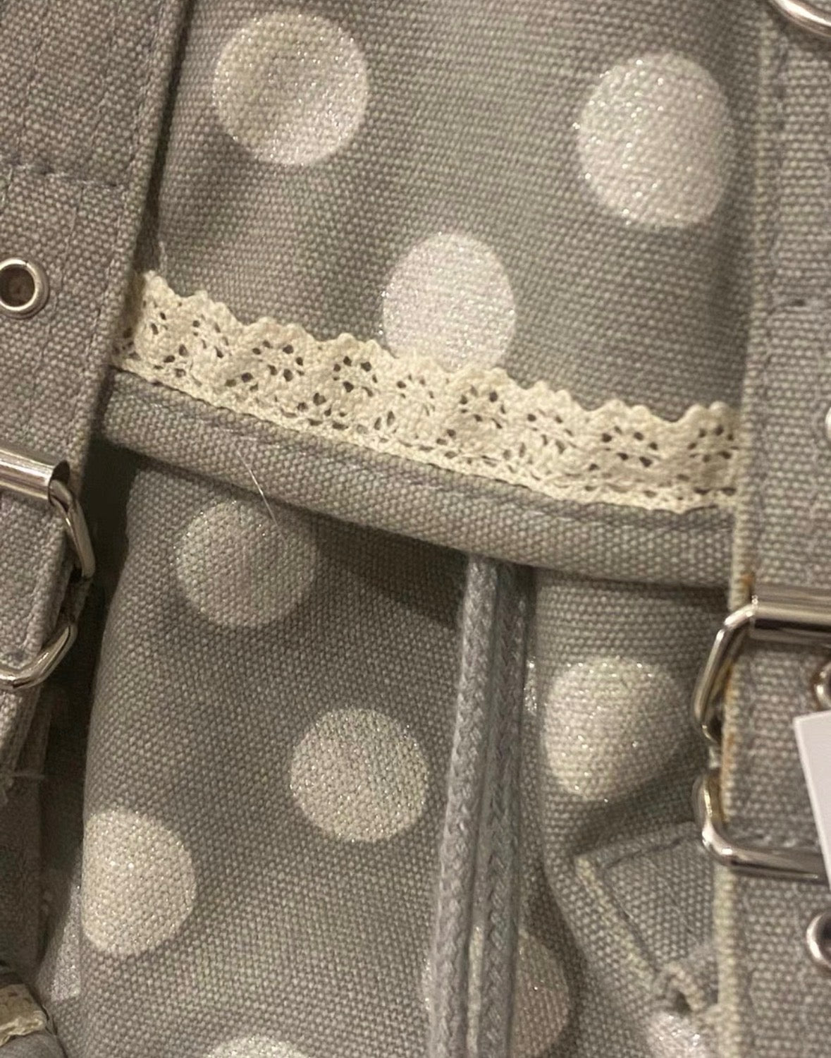 Polka Dots Canvas Lacing Grey Heisei Retro RARE Backpack