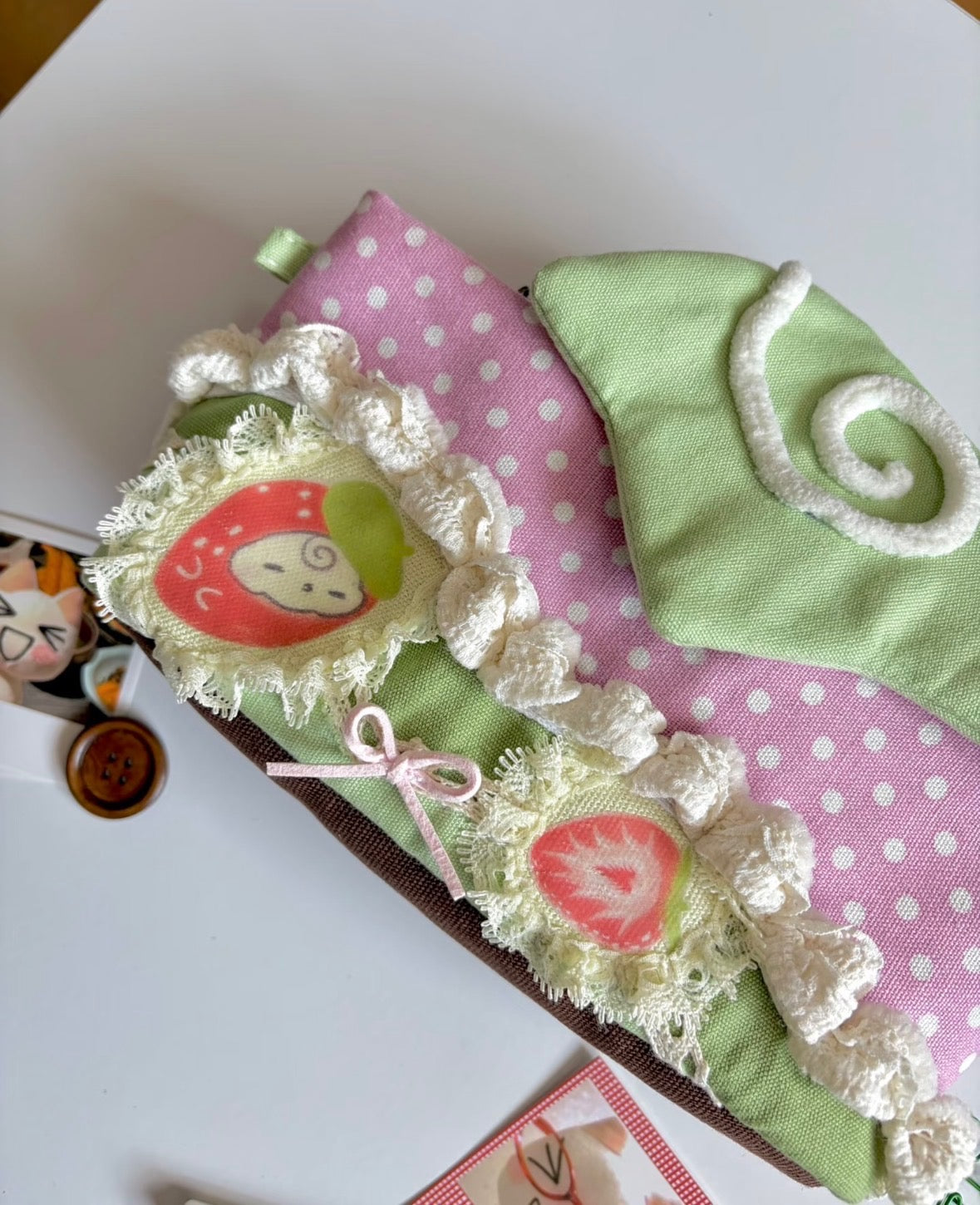 Strawberry Patch Heisei Retro Original Handmade Pencil Case