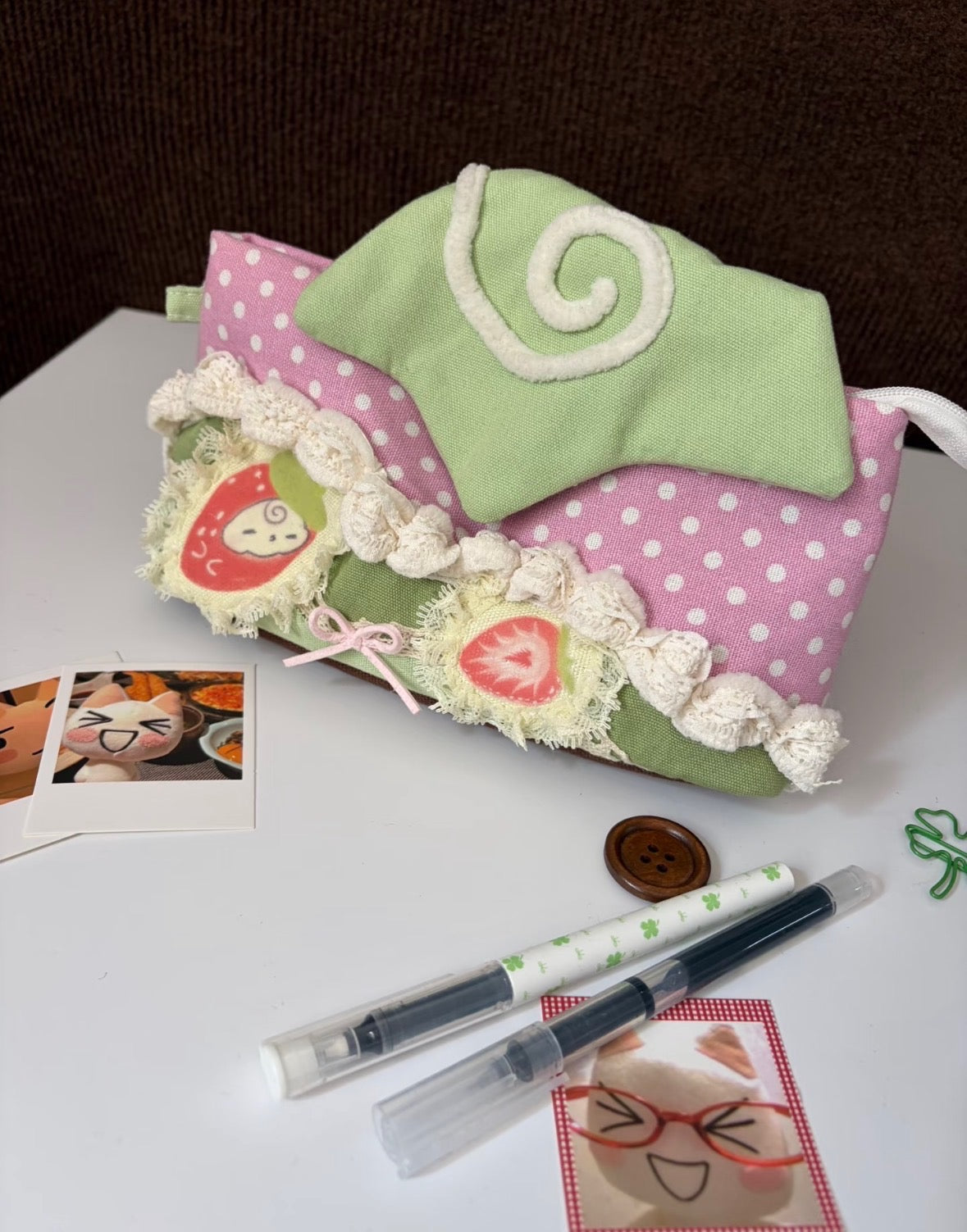 Strawberry Patch Heisei Retro Original Handmade Pencil Case