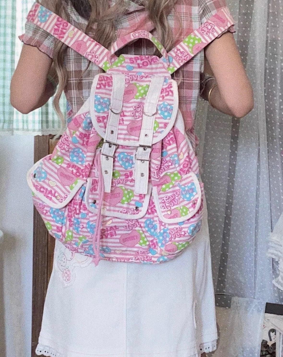 Special Love Heart Stripe Vintage Heisei Retro Backpack