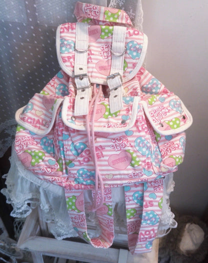 Special Love Heart Stripe Vintage Heisei Retro Backpack
