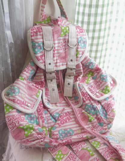 Special Love Heart Stripe Vintage Heisei Retro Backpack