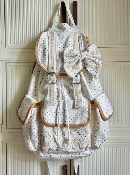 White Lace & Dots Vintage Heisei Retro Backpack