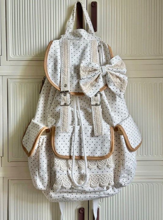 White Lace & Dots Vintage Heisei Retro Backpack