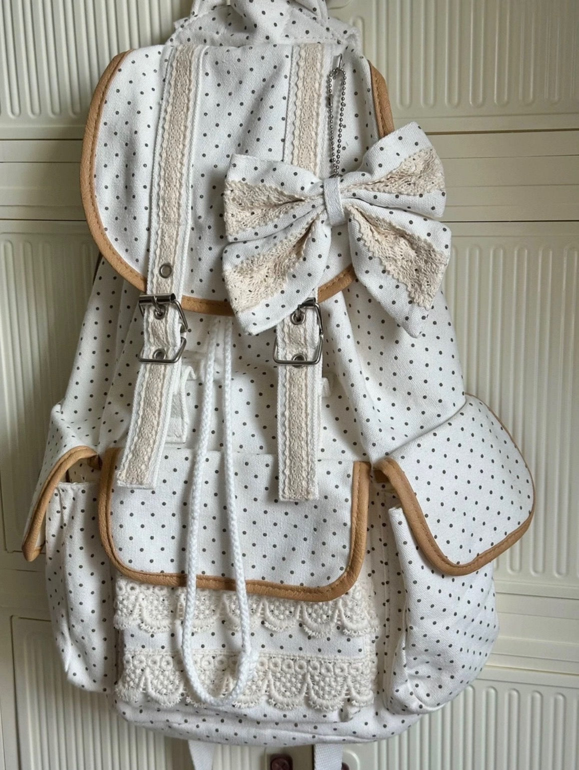 White Lace & Dots Vintage Heisei Retro Backpack