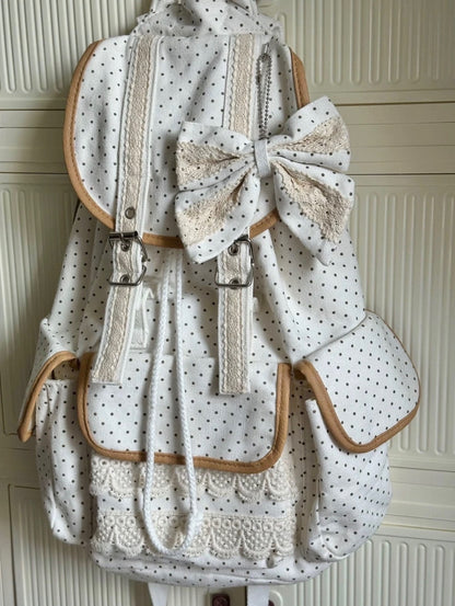 White Lace & Dots Vintage Heisei Retro Backpack