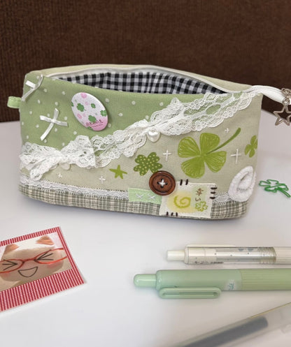 Patchy Clover Mint Heisei Retro Original Handmade Pencil Case