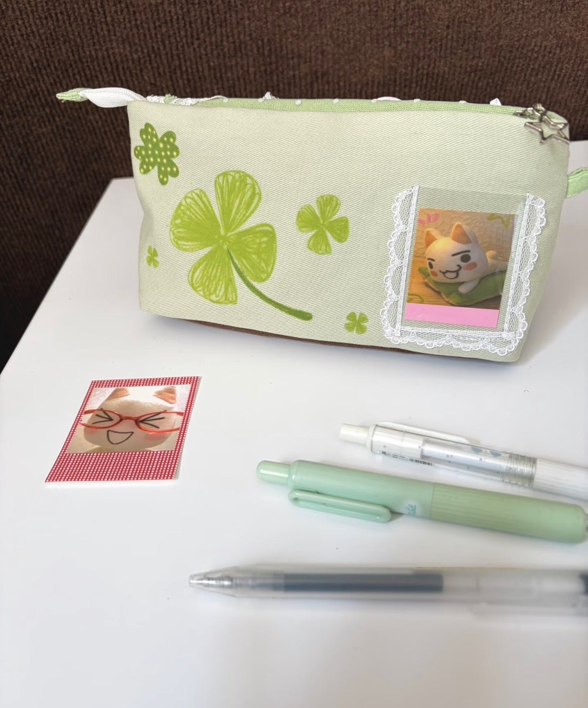 Patchy Clover Mint Heisei Retro Original Handmade Pencil Case