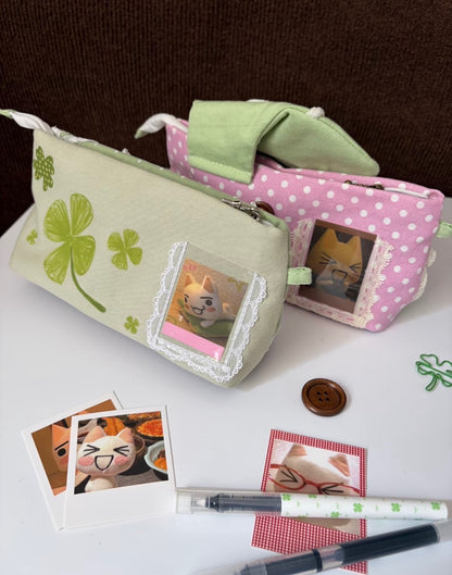 Patchy Clover Mint Heisei Retro Original Handmade Pencil Case