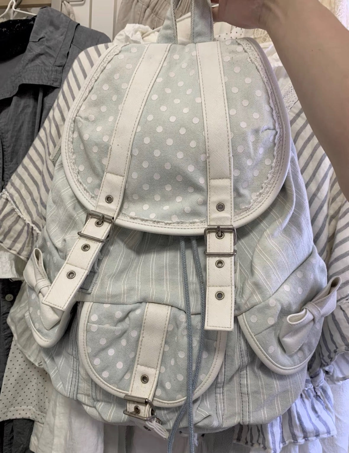 Vintage Heisei Pale White Blue Lace Backpack