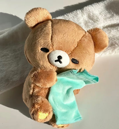 Rilakkuma Chairoikoguma Plush with Mint Teal Blanket