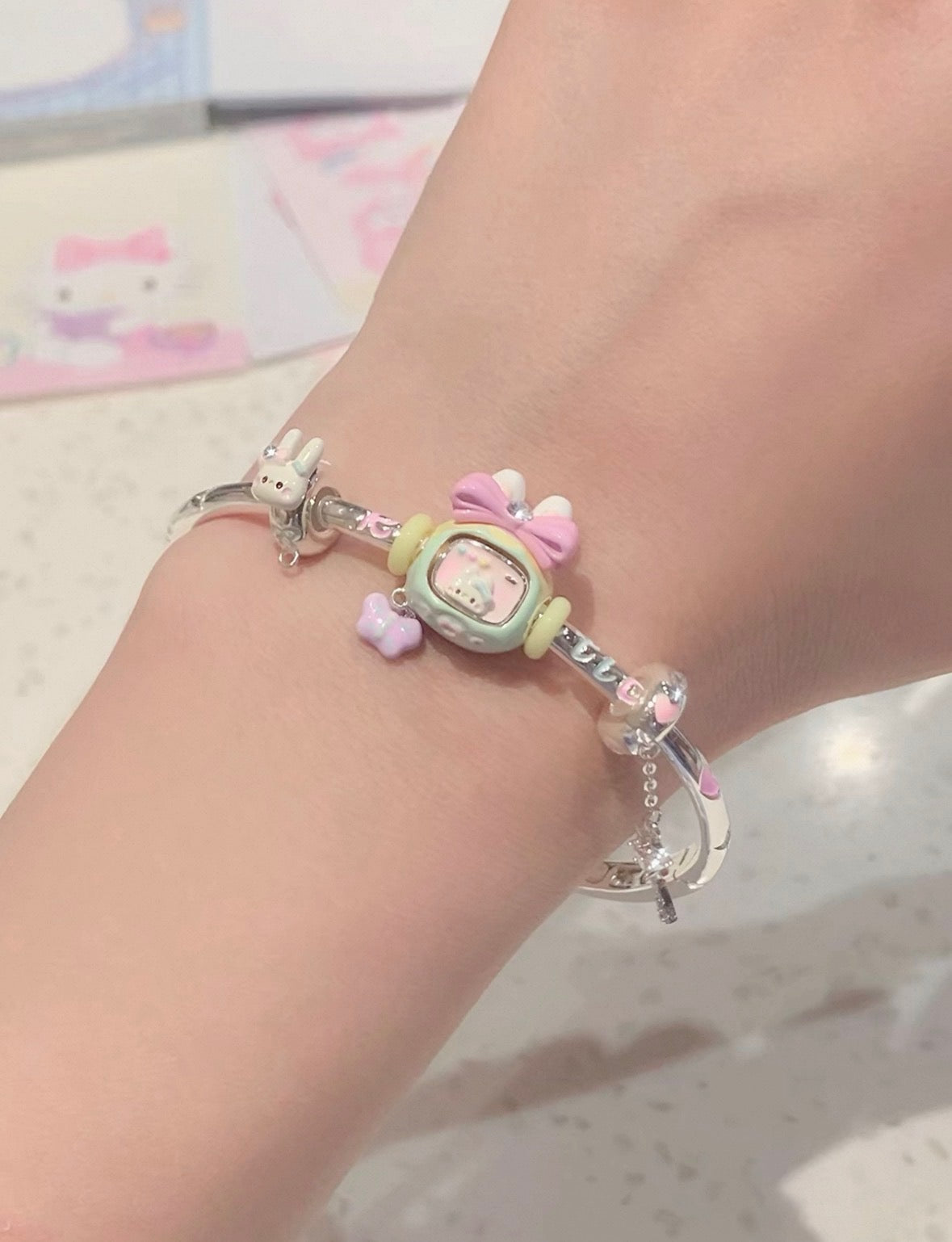925 Silver Plated MarshMellow Tamagotchi Bracelet