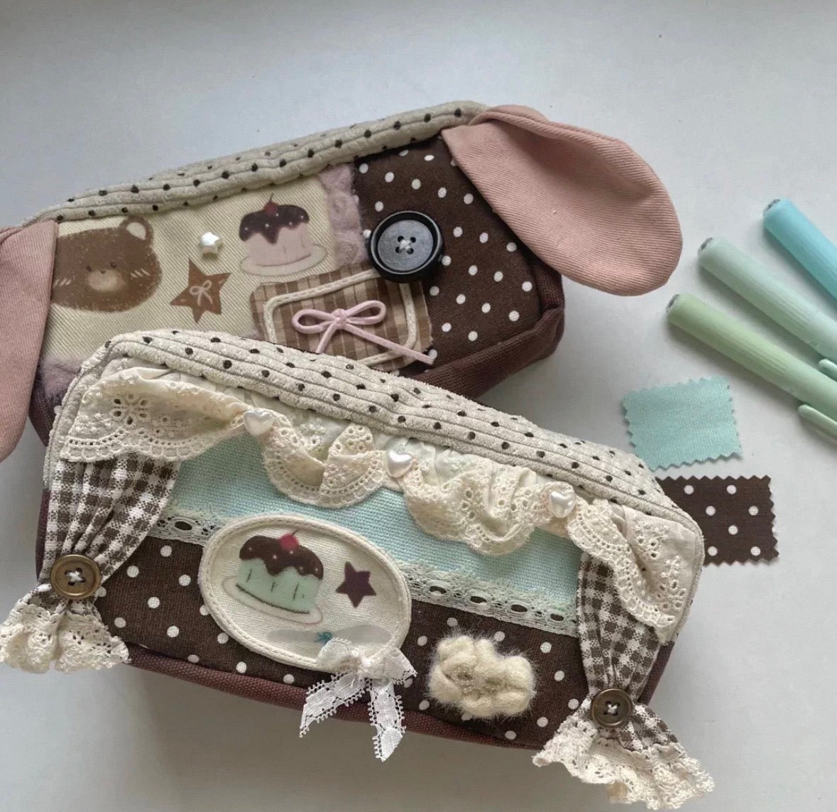 Chocolate Mint Lace Pencil Case
