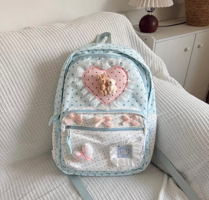 Polka Dots Blue Heart Bears Backpack