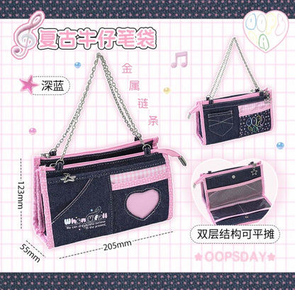 Pencil Case In Denim With Large Capacity