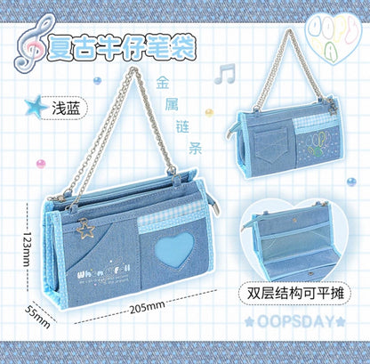Pencil Case In Denim With Large Capacity