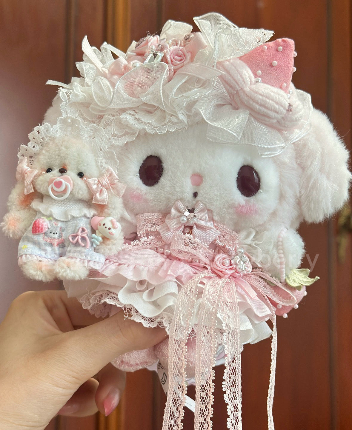 Bear & My Melody Strawberry Lace Handmade Plush