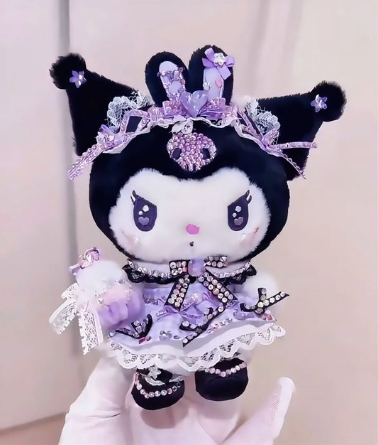 Sanrio Kuromi Handmade Swarovski Bedazzled Plush Pendant.