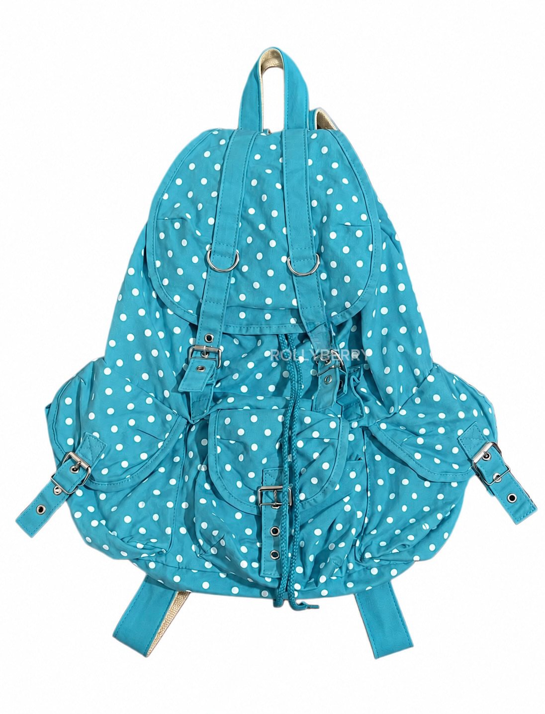 Mint Green / Teal Backpack With Polka Dots Early 2000's Vintage Style