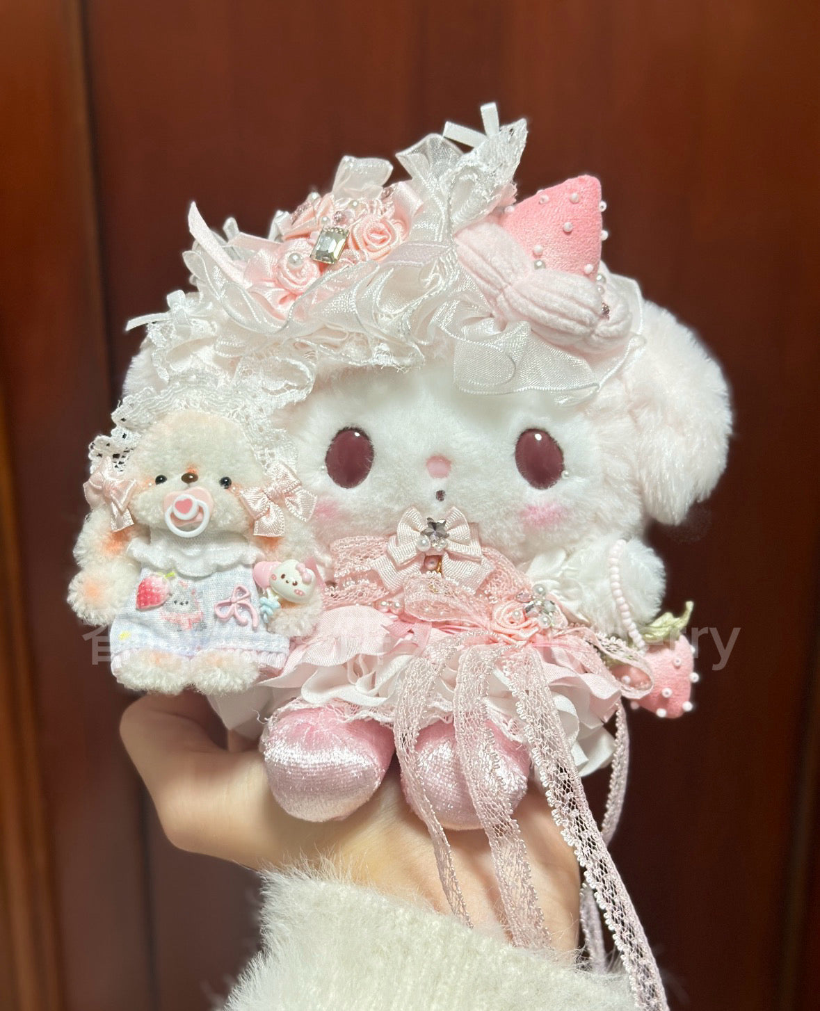Bear & My Melody Strawberry Lace Handmade Plush