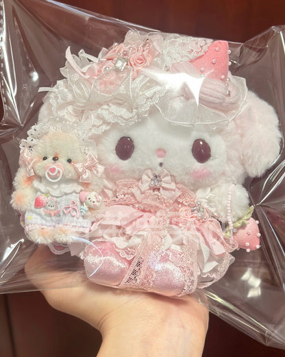 Bear & My Melody Strawberry Lace Handmade Plush