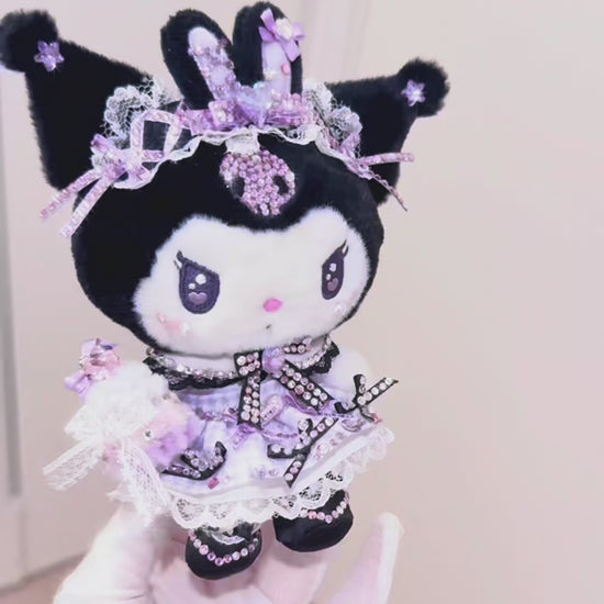 Sanrio Kuromi Handmade Swarovski Bedazzled Plush Pendant.