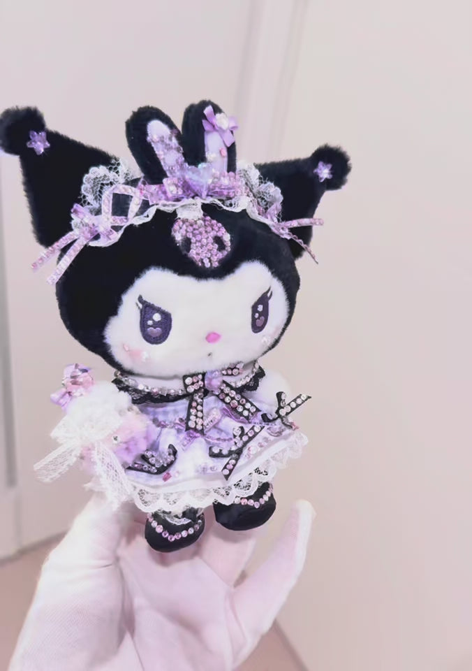 Sanrio Kuromi Handmade Swarovski Bedazzled Plush Pendant.